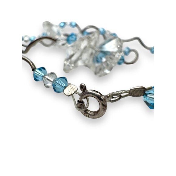 Crystal & Sterling Silver Necklace With Blue & Clear Beads 16" + 2" Dangle Zigza - Picture 7 of 7